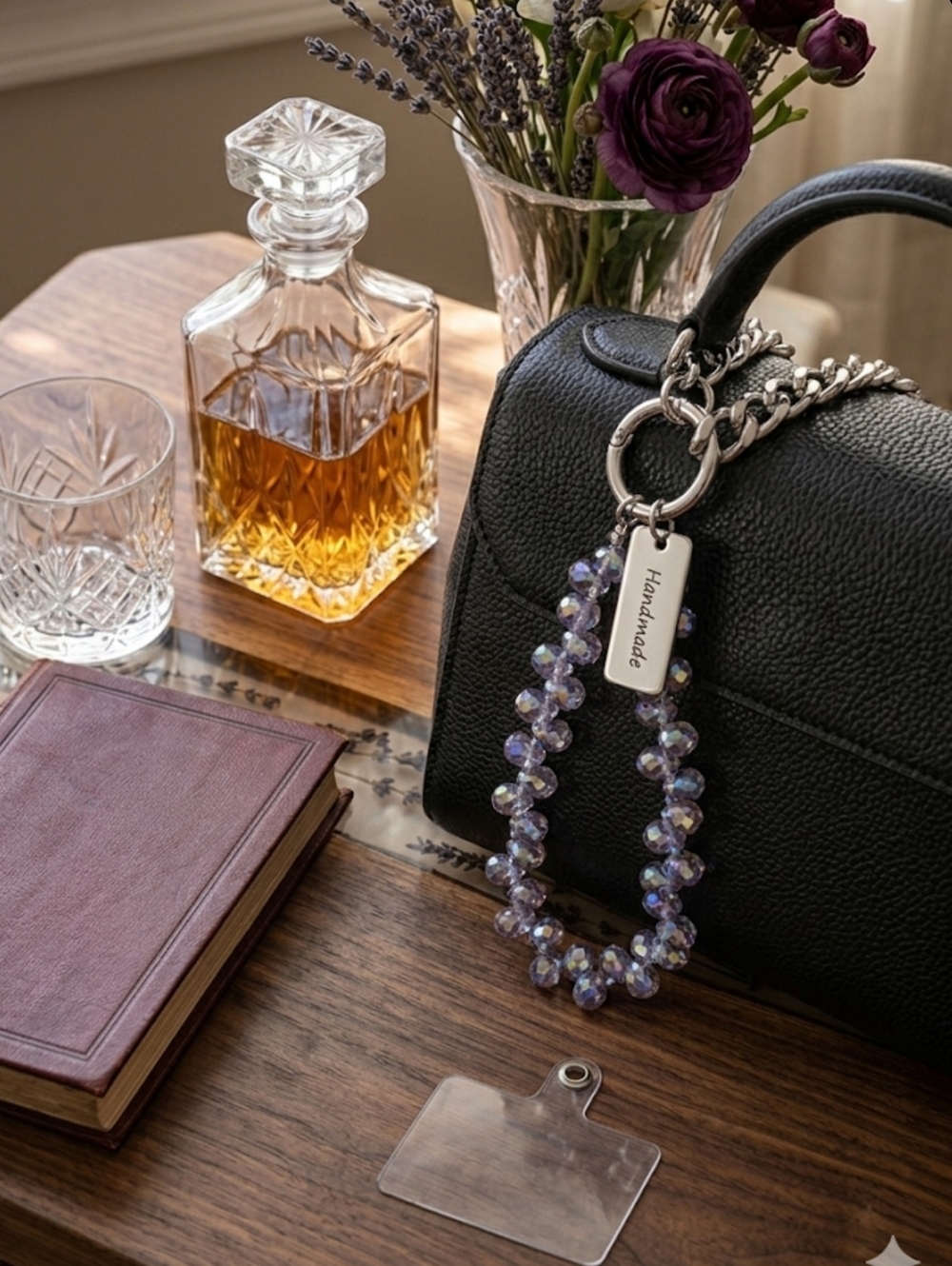 Purple Iridescent Crystal Bead Phone Strap & Bag Charm New